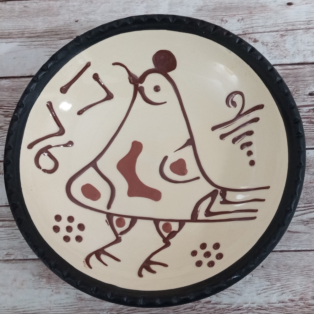 1776 Colonial Williamsburg Redware Pottery Chicken Rooster Bowl Americana Cream